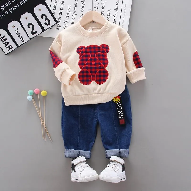 2-piece Bear Pattern Sweatshirts & Pants for Children Boy