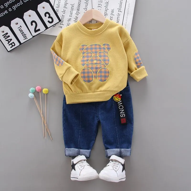 2-piece Bear Pattern Sweatshirts & Pants for Children Boy