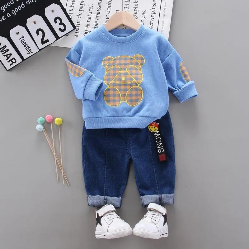 2-piece Bear Pattern Sweatshirts & Pants for Children Boy