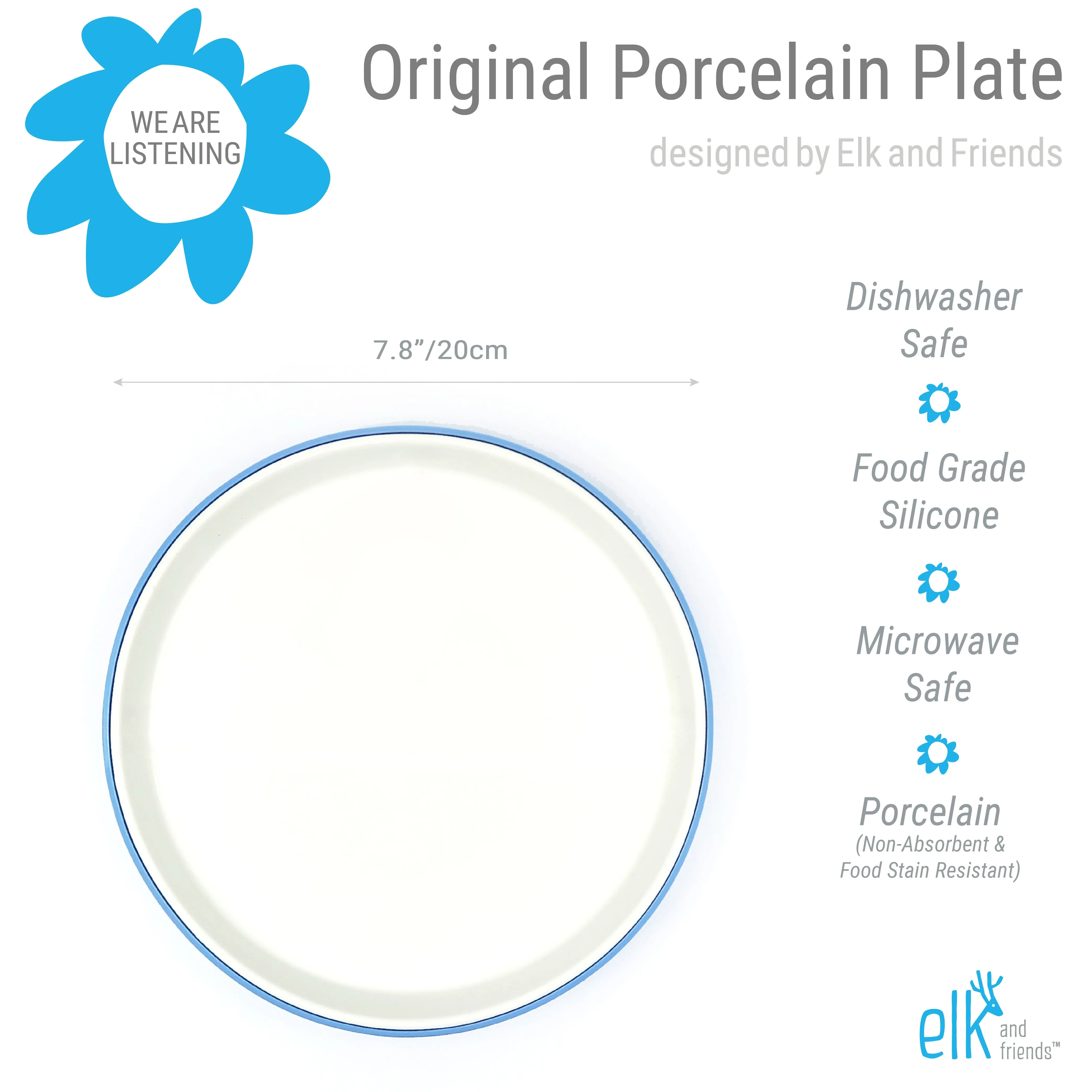 7.8"/20cm Porcelain White Plates with Silicone Sleeves