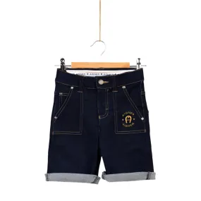 Aigner Kids Boy's Drak Blue Logo Denim Shorts