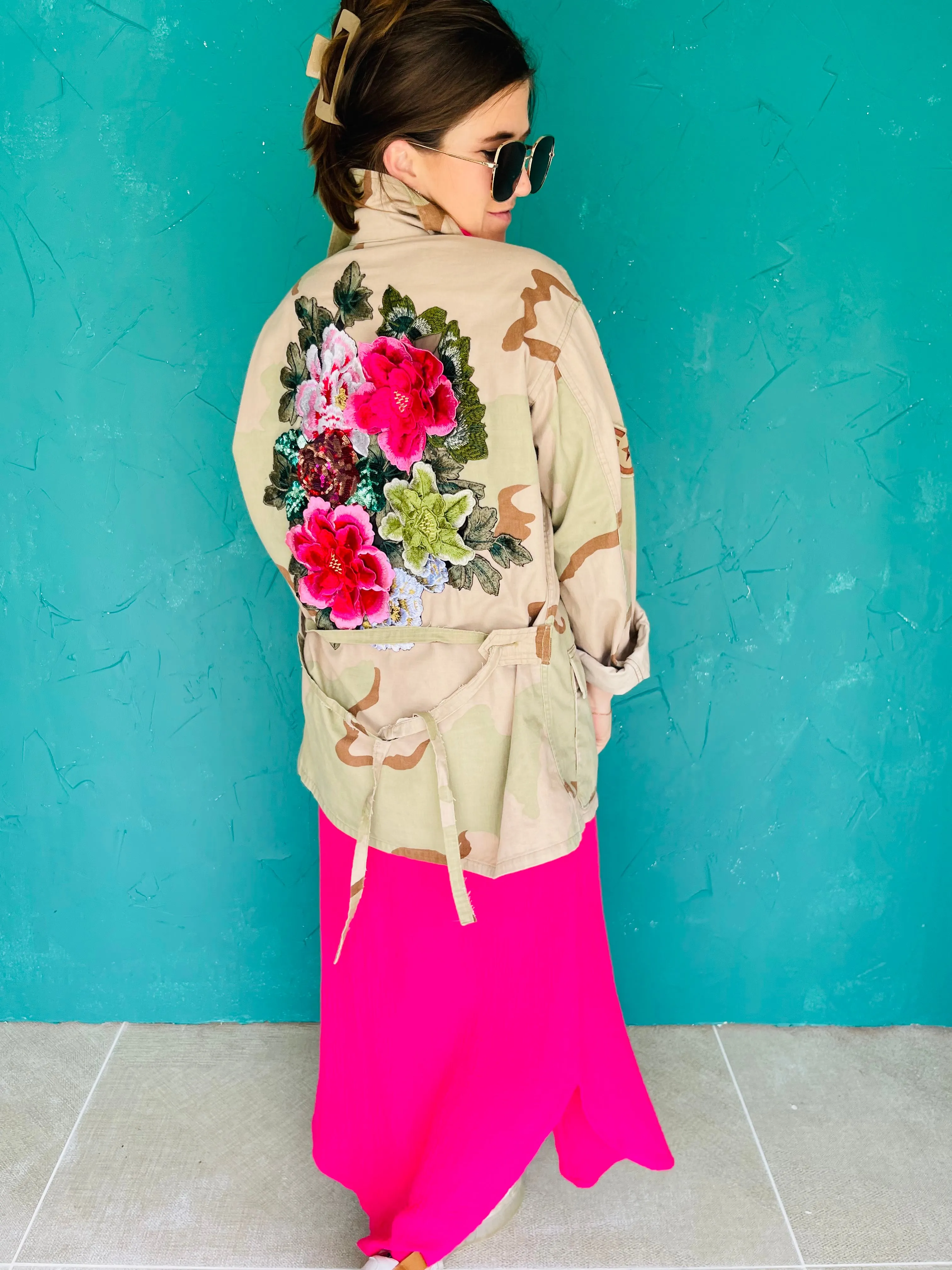 Applique Khaki  Rose Jacket