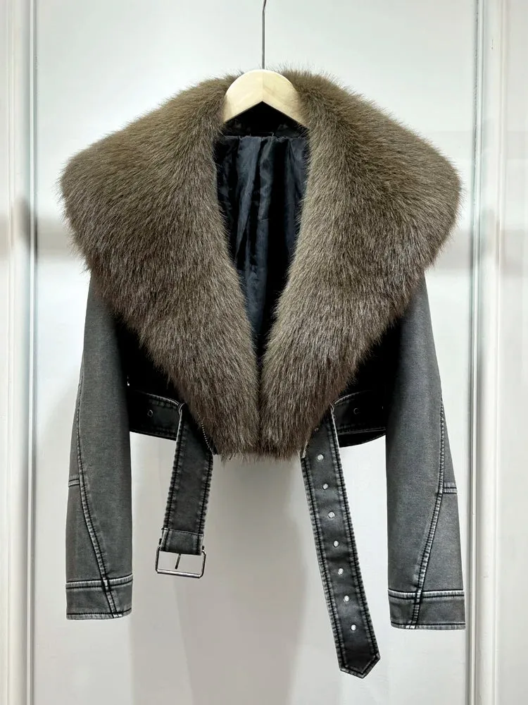 Autumn Winter Women Casual Vintage Lamb Slim Jacket