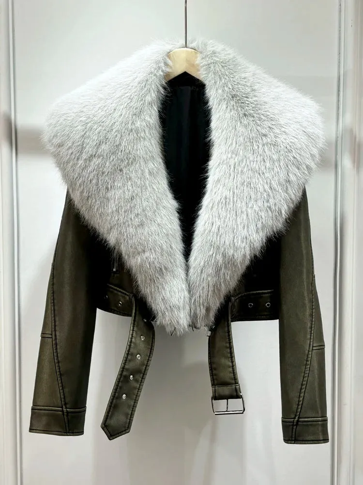 Autumn Winter Women Casual Vintage Lamb Slim Jacket