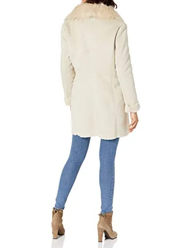 Calvin Klein Women's SHRARLING with ASYTMETRICAL Zipper Detail and Faux Fur Trimmed Collar, Latte, Medium