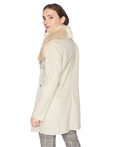 Calvin Klein Women's SHRARLING with ASYTMETRICAL Zipper Detail and Faux Fur Trimmed Collar, Latte, Medium