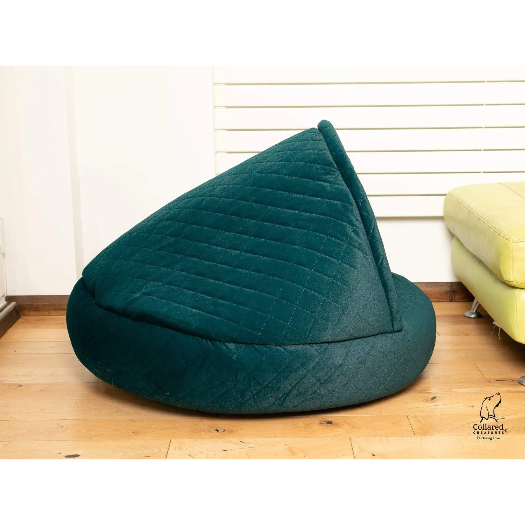 Collared Creatures Teal Quilted Velour Deluxe Comfort Cocoon Dog Cave Bed
