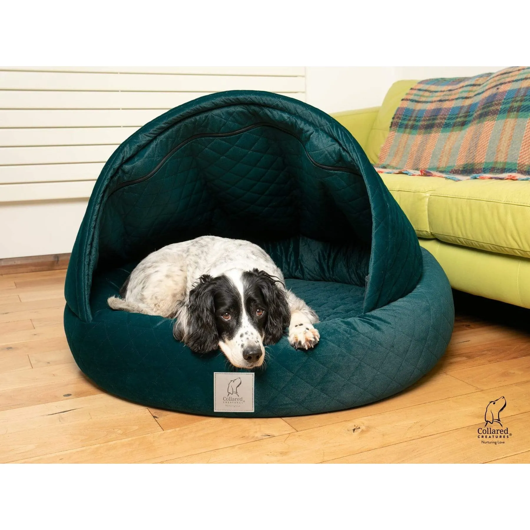 Collared Creatures Teal Quilted Velour Deluxe Comfort Cocoon Dog Cave Bed