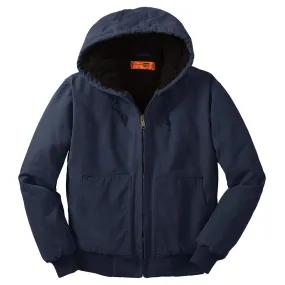 CornerStone Men's Navy Washed Duck Cloth Insulated Hooded Work Jacket