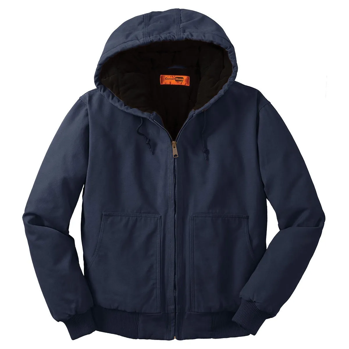 CornerStone Men's Navy Washed Duck Cloth Insulated Hooded Work Jacket
