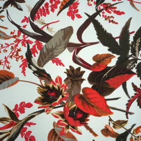 Crimson Jungle Italian Cotton Stretch Fabric