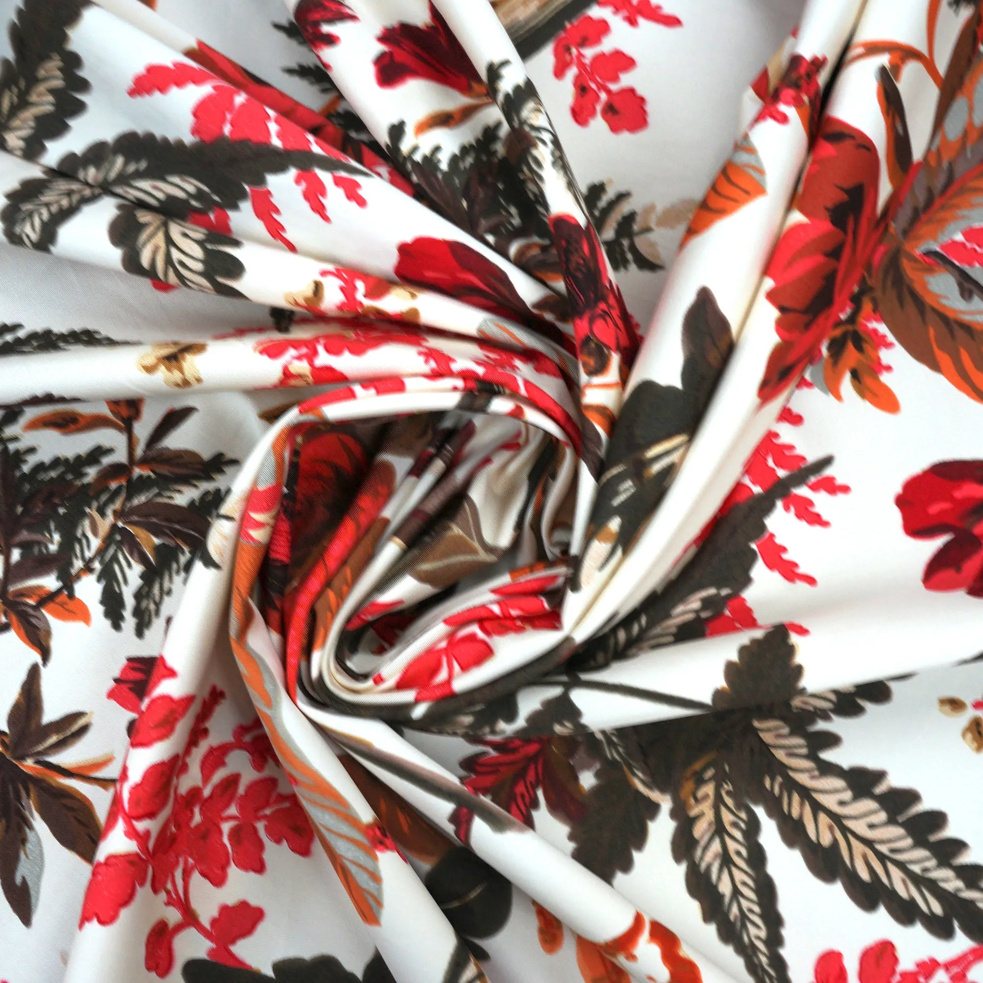 Crimson Jungle Italian Cotton Stretch Fabric