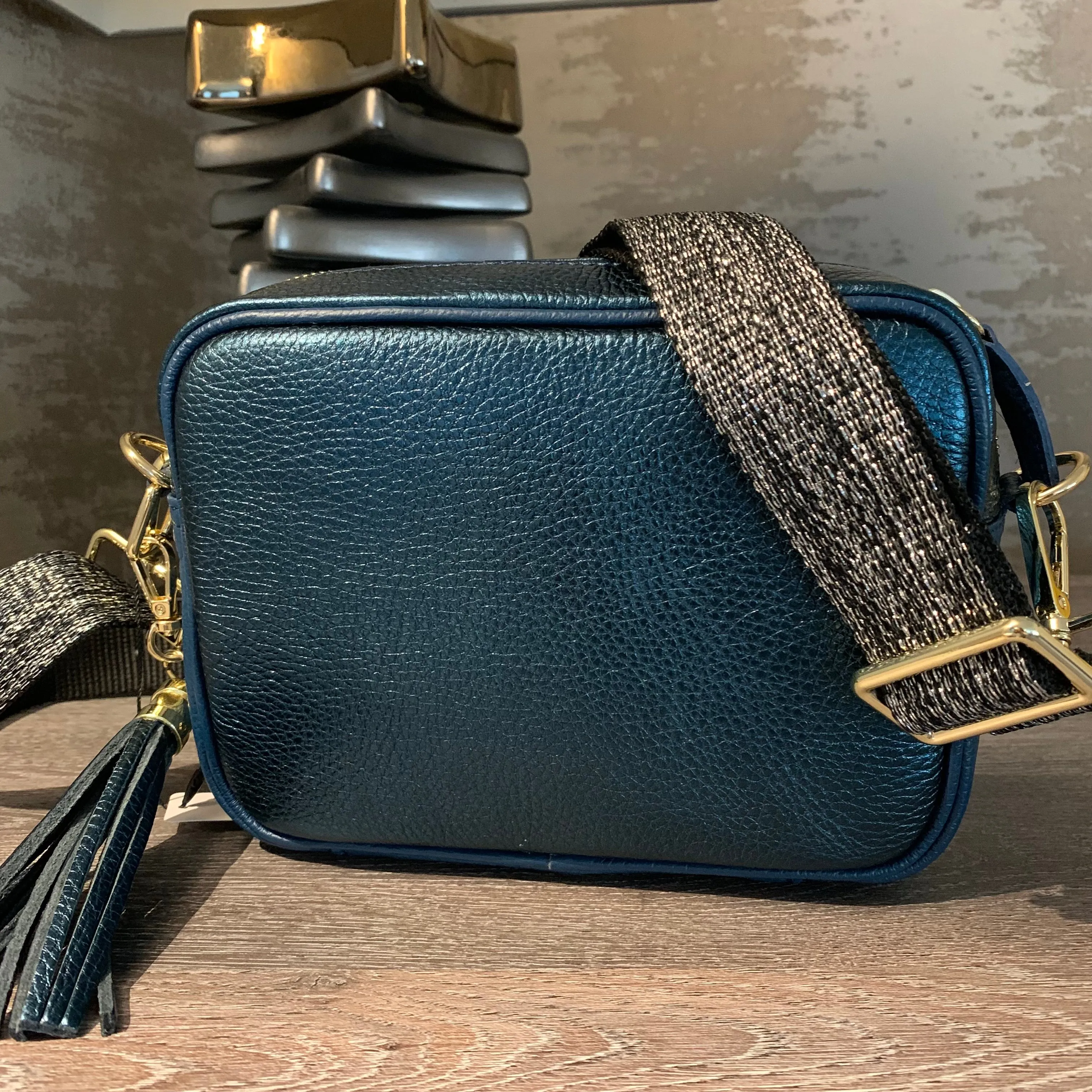 Elie Beaumont Teal Metallic Leather Crossbody Bag