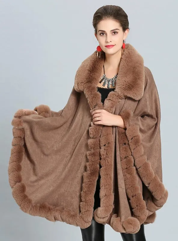 FALL WINTER CASHMERE CAPE FEMALE FOX FUR COLLAR SHAWL