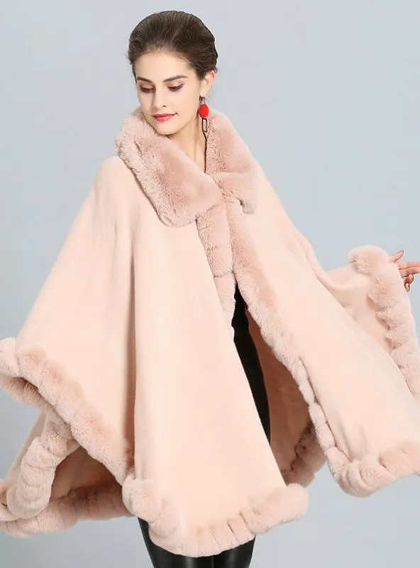 FALL WINTER CASHMERE CAPE FEMALE FOX FUR COLLAR SHAWL