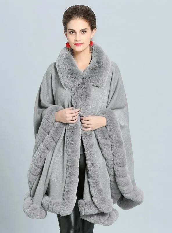 FALL WINTER CASHMERE CAPE FEMALE FOX FUR COLLAR SHAWL