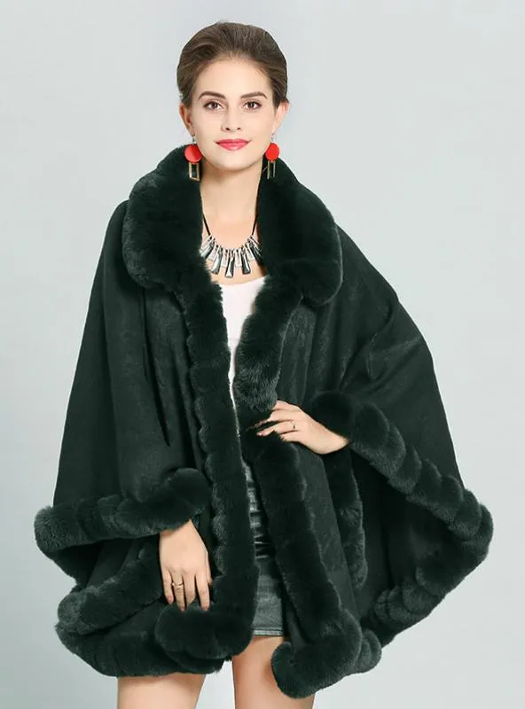 FALL WINTER CASHMERE CAPE FEMALE FOX FUR COLLAR SHAWL