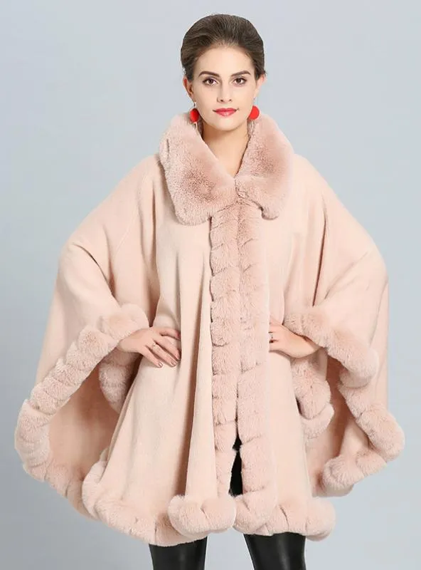 FALL WINTER CASHMERE CAPE FEMALE FOX FUR COLLAR SHAWL