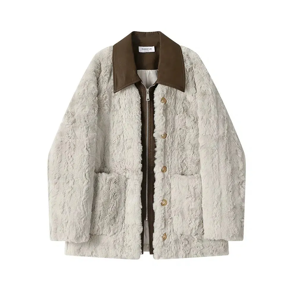 Faux Fur Contrast Collar Coat