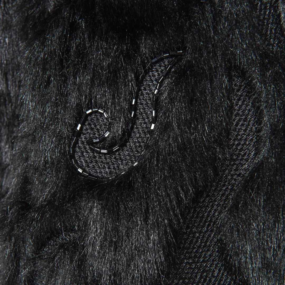 Faux Fur Jacket with Hand Beaded Sleeves