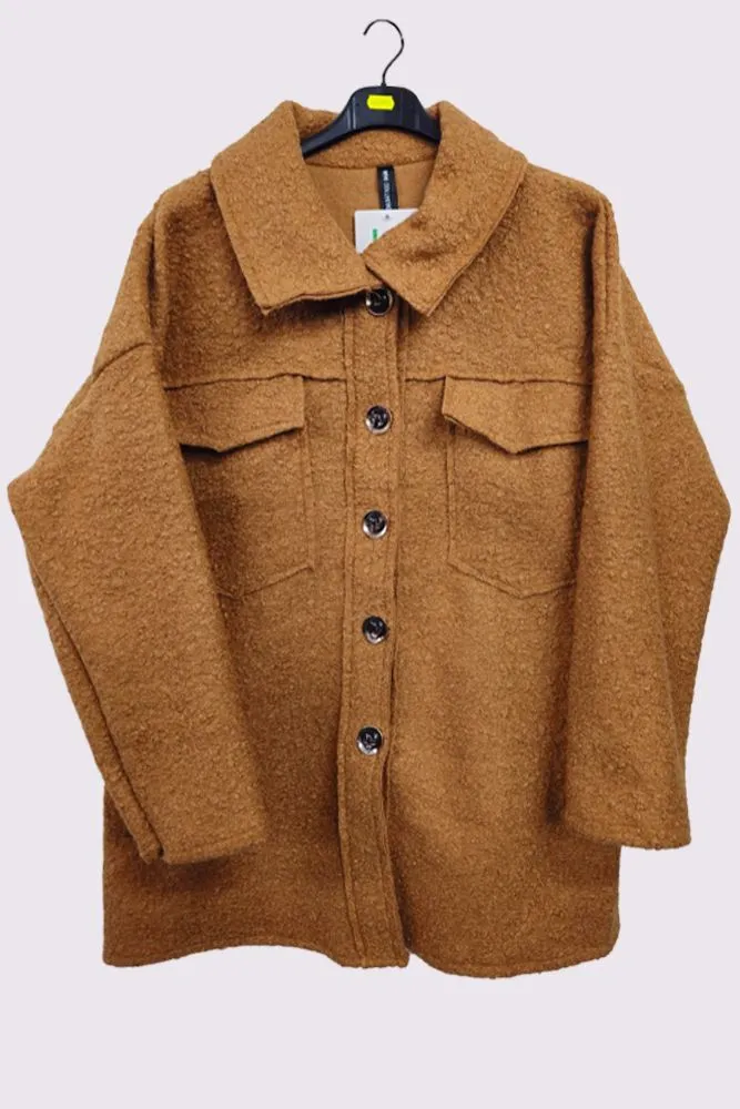Faux Fur Pockets Button Fastening Shacket