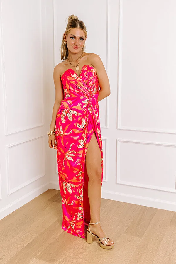 Gala Ready Satin Maxi Dress in Hot Pink