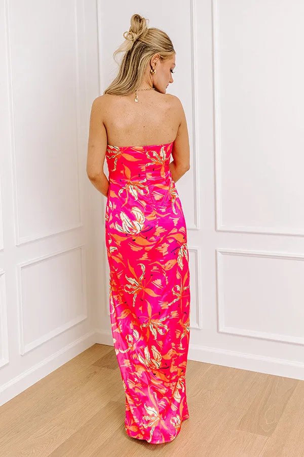 Gala Ready Satin Maxi Dress in Hot Pink