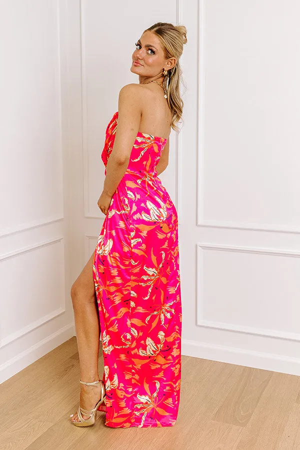 Gala Ready Satin Maxi Dress in Hot Pink