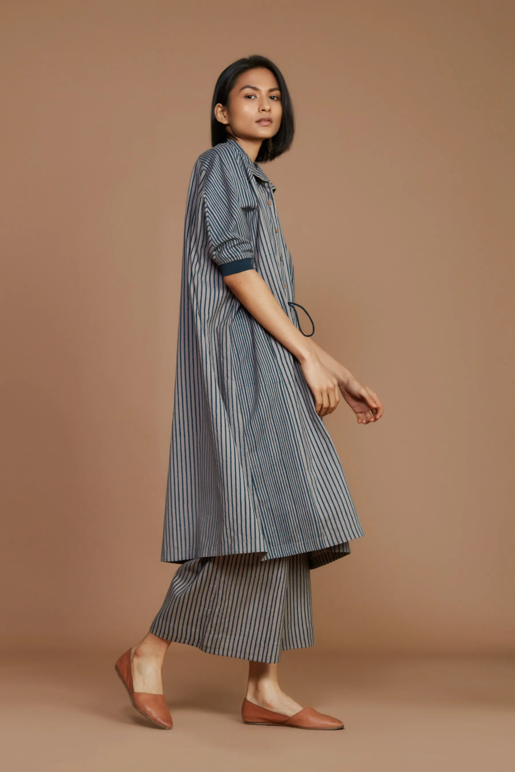 Grey with Charcoal Striped Kaftan Dress