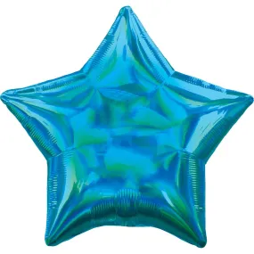 Holographic Iridescent Cyan Star Foil Balloon 45cm Each