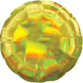 Holographic Iridescent Yellow Circle Foil Balloon 45cm Each