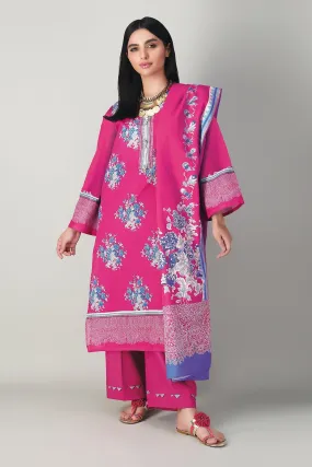 Khaadi Printed 3 Piece Khaddar Suit – AK20415 Pink
