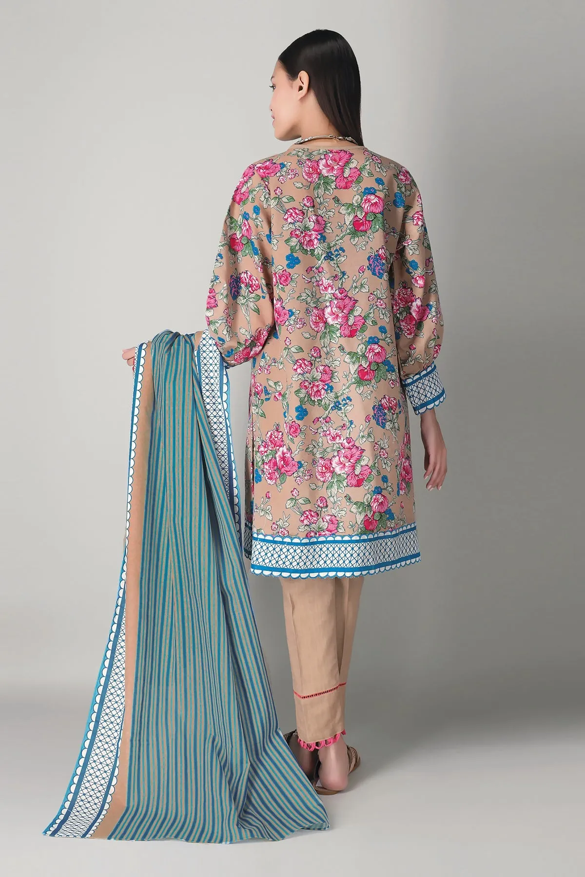 Khaadi Printed 3 Piece Khaddar Suit – AK20418 Beige