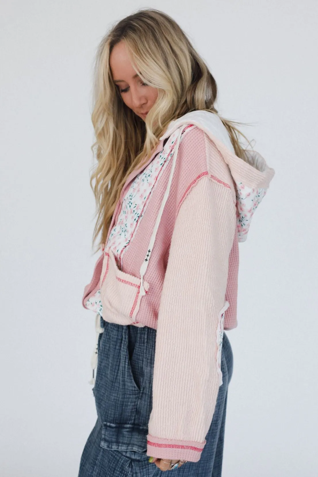 Leighton Button Up Floral Shacket - Pink