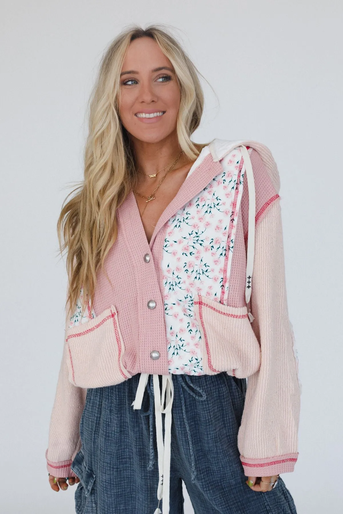 Leighton Button Up Floral Shacket - Pink
