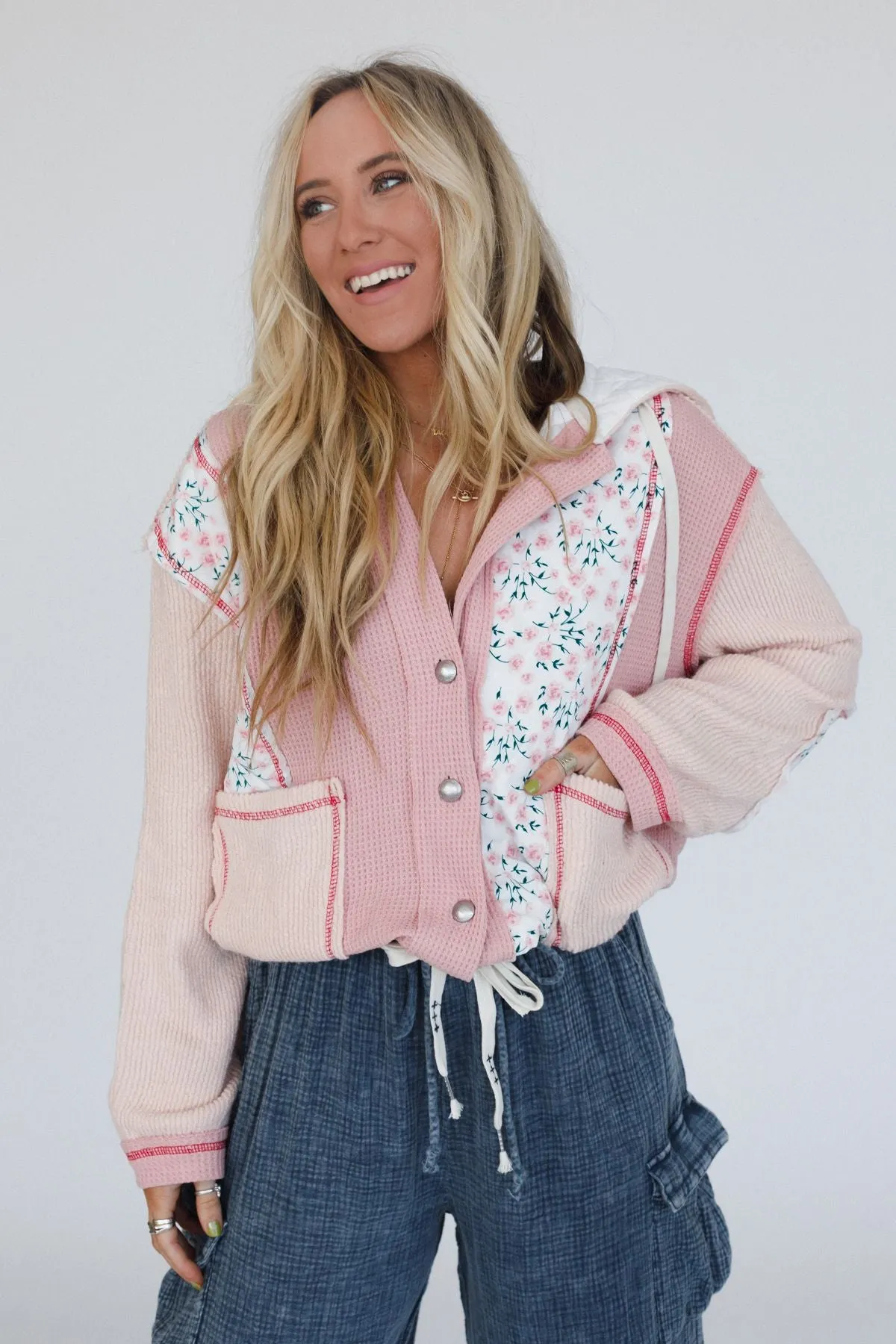 Leighton Button Up Floral Shacket - Pink