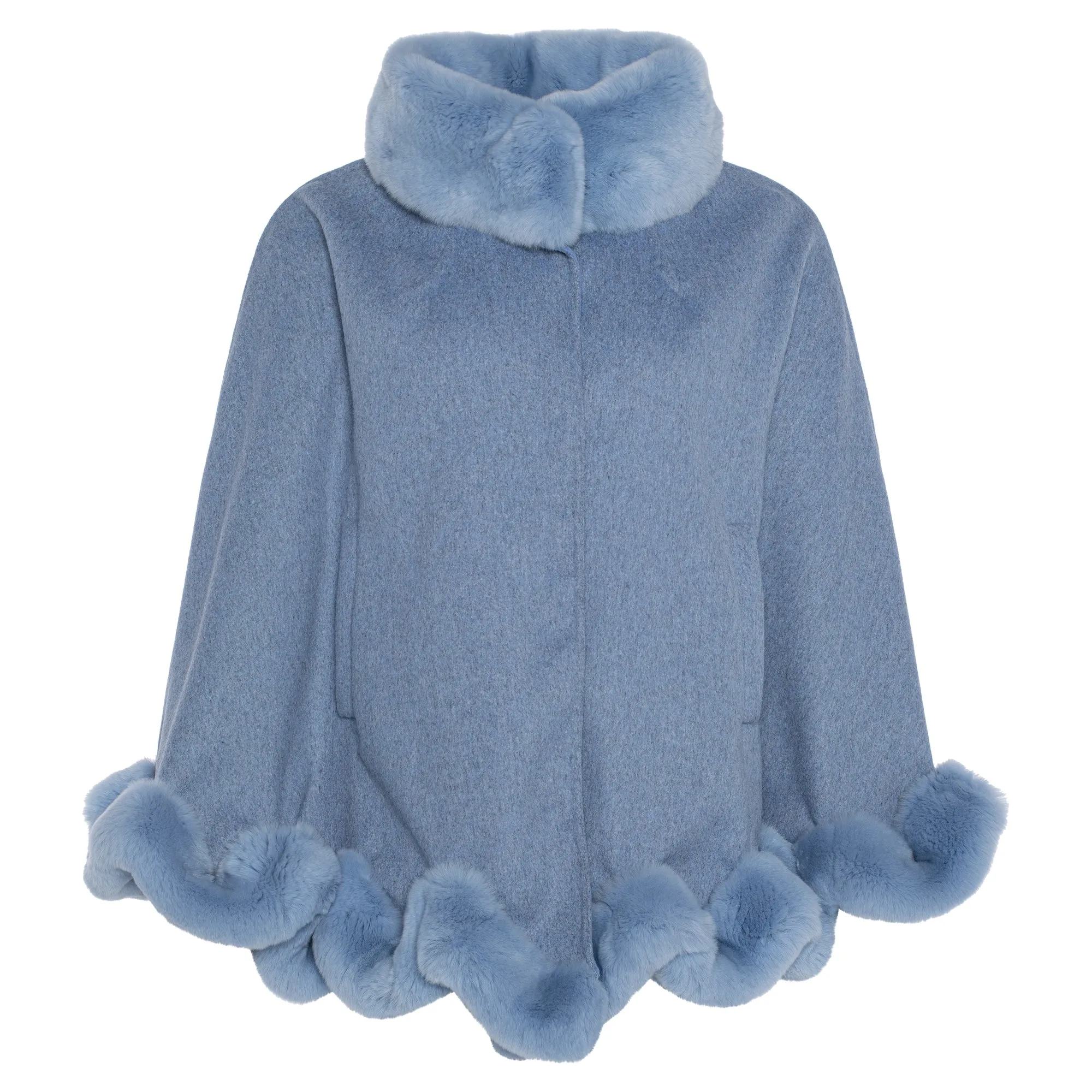Mezzo Cashmere Blend Ruffle Rabbit Fur Trim Cape