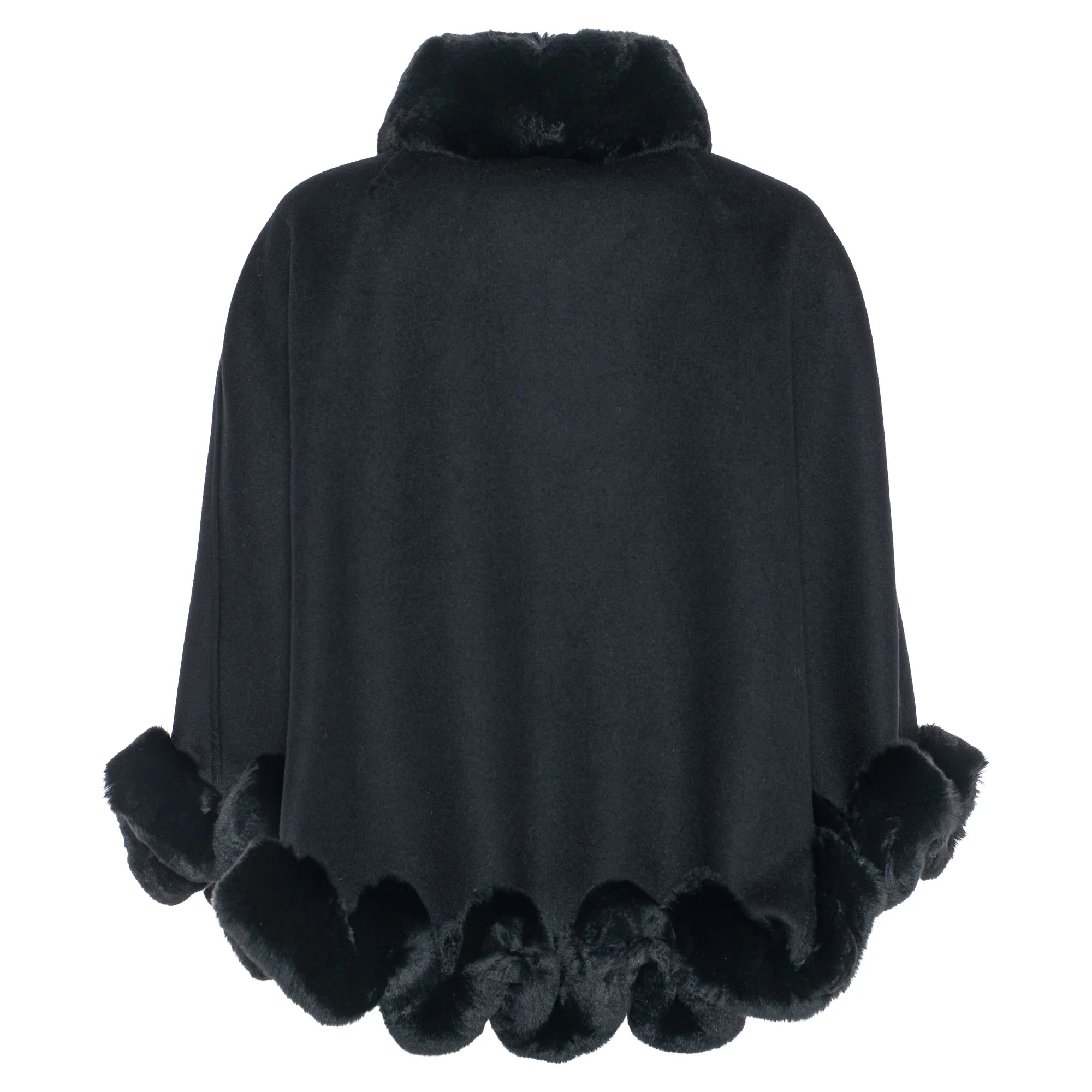 Mezzo Cashmere Blend Ruffle Rabbit Fur Trim Cape