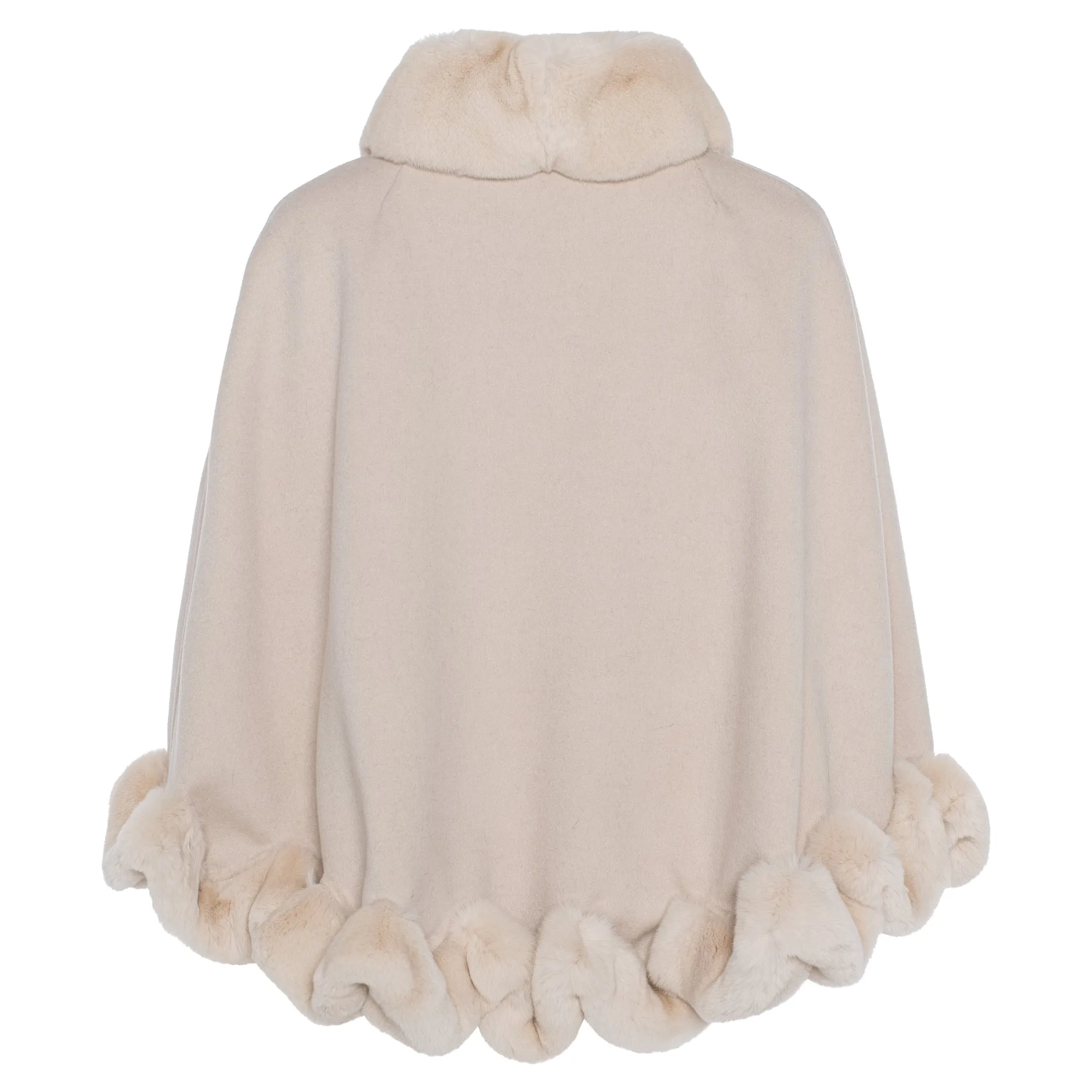 Mezzo Cashmere Blend Ruffle Rabbit Fur Trim Cape