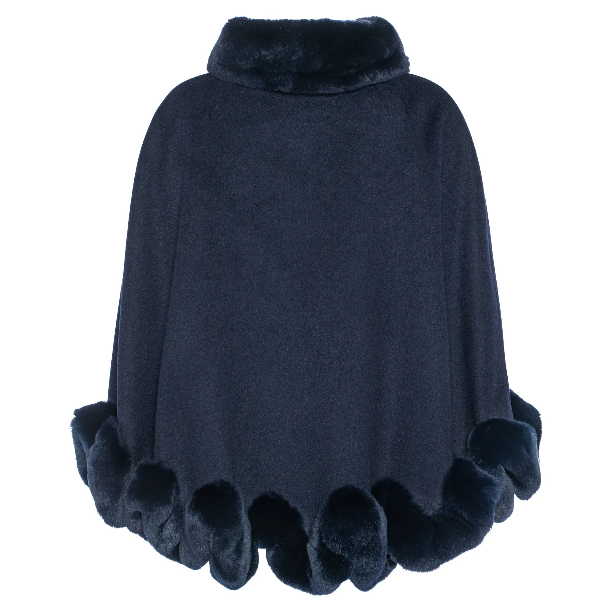 Mezzo Cashmere Blend Ruffle Rabbit Fur Trim Cape