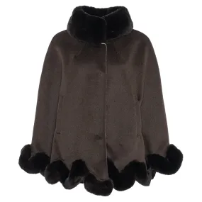 Mezzo Cashmere Blend Ruffle Rabbit Fur Trim Cape