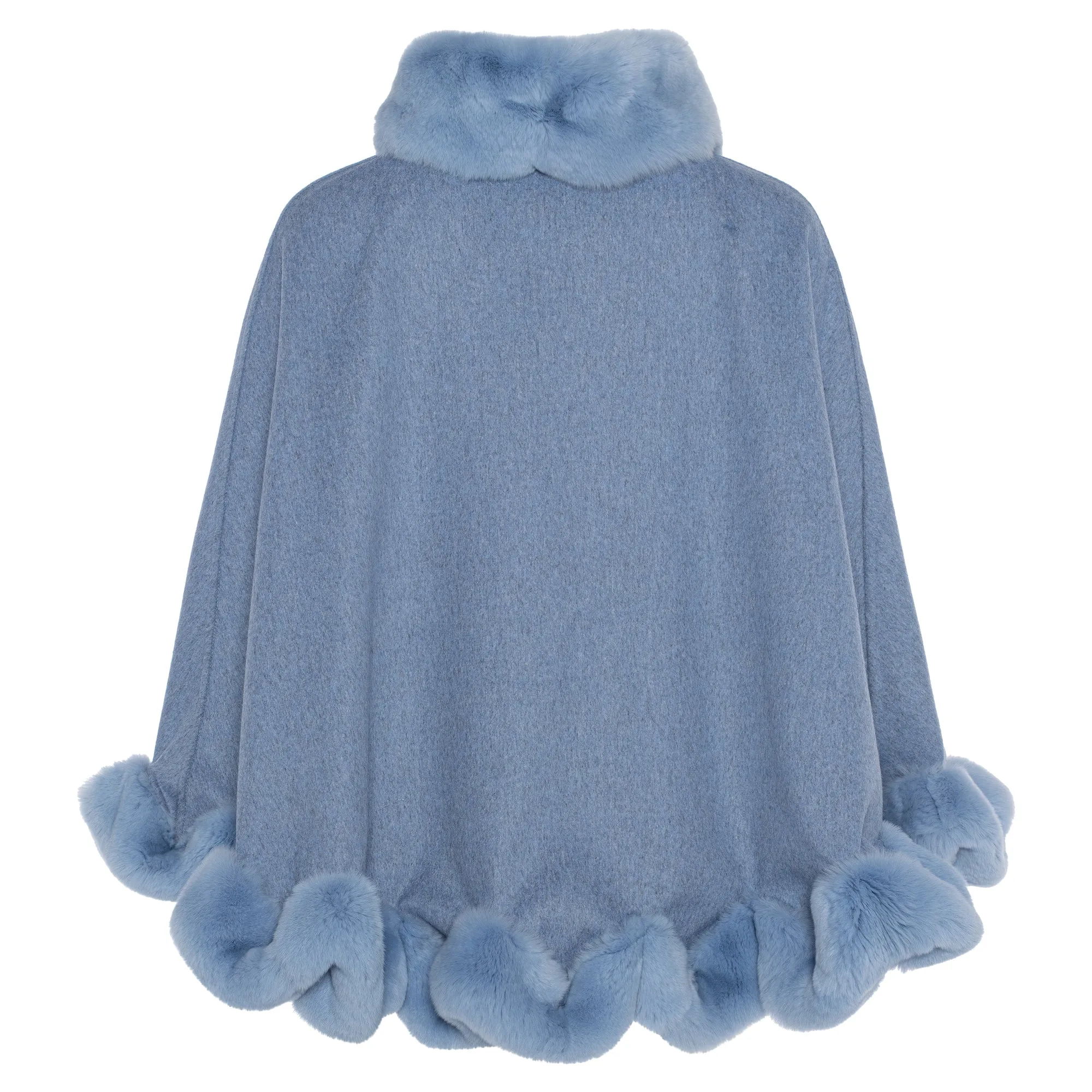 Mezzo Cashmere Blend Ruffle Rabbit Fur Trim Cape