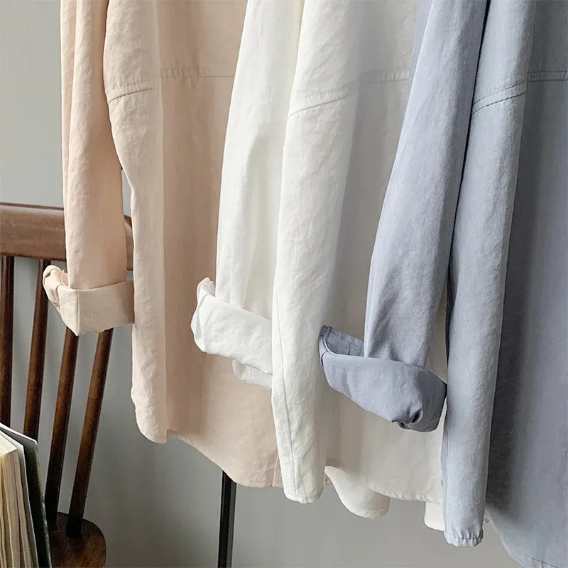 Minimalist Loose Turn-down Collar Long Sleeve Summer Blouses