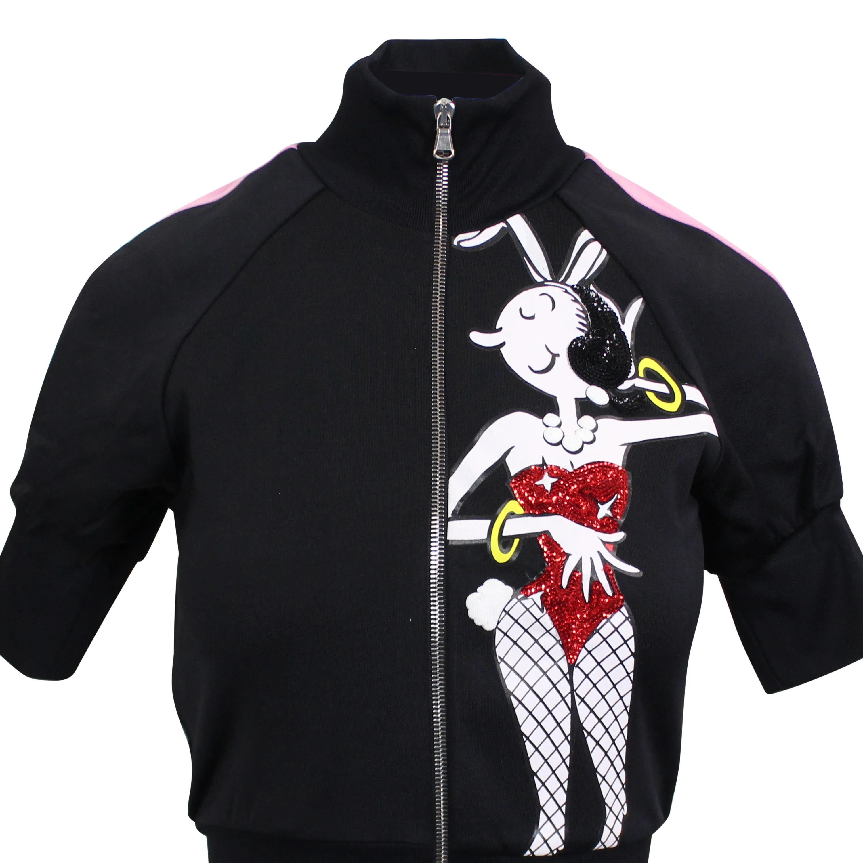 Moschino Couture Side Stripe Zip Up Short Sleeve Jacket - Black