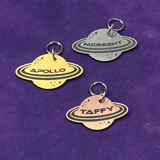 Personalized Planet Saturn dog tag, space id tag , rocket dog tag, space id rocket pet id tag, luna id tag, Apollo, Astro