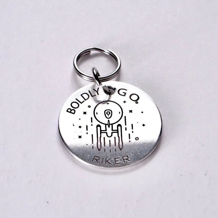 Personalized Spaceship Pet Tag, Sci-Fi Pet Tag, Space Ship Cat Tag, Star Wars Dog Tag - Enterprise Pet Tag