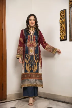 Shamaeel - Zuri - The navy-themed royal antique garment design exudes an air of timeless elegance and sophistication - 2 Piece
