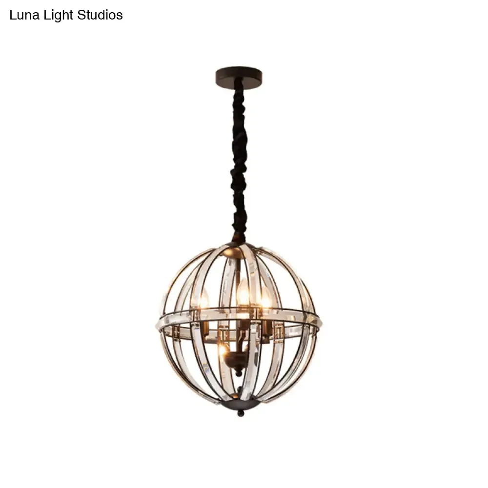 Simplicity Global Crystal-Encrusted Pendant Chandelier in Black/Gold: Elegant Single-Bulb Light for Restaurants