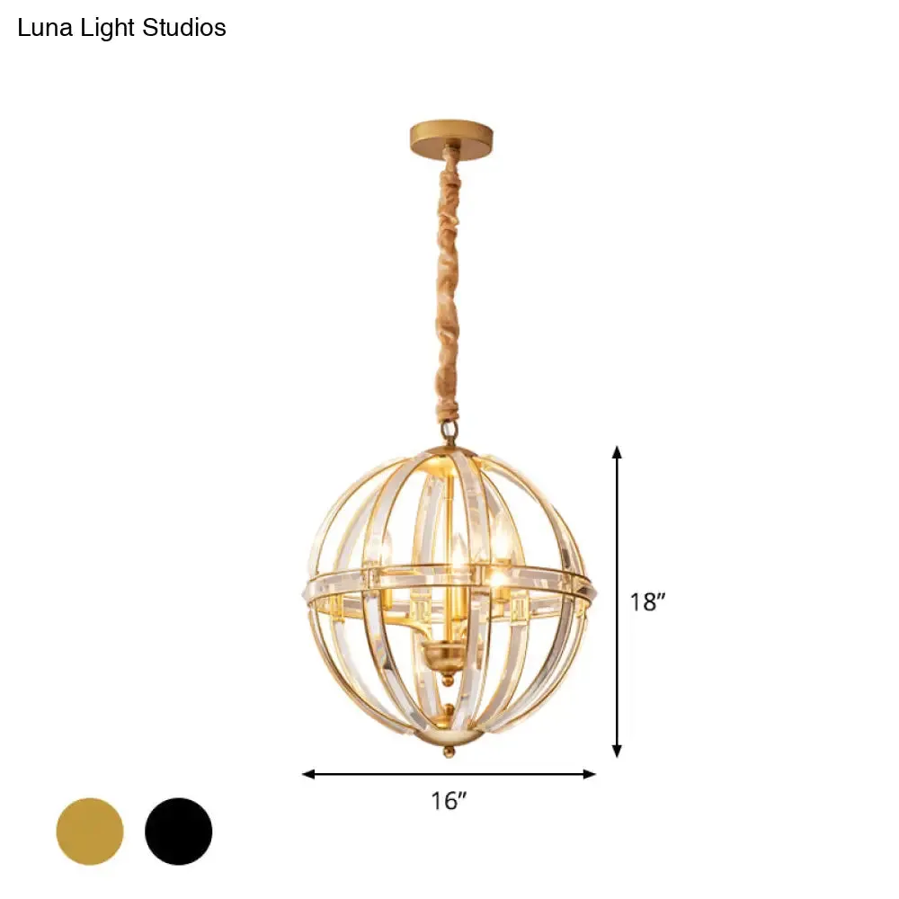 Simplicity Global Crystal-Encrusted Pendant Chandelier in Black/Gold: Elegant Single-Bulb Light for Restaurants