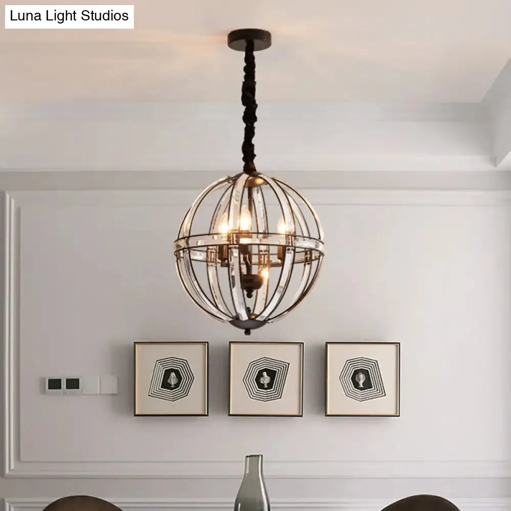 Simplicity Global Crystal-Encrusted Pendant Chandelier in Black/Gold: Elegant Single-Bulb Light for Restaurants